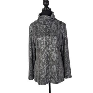 Bianca Nygard Petite Metallic Silver Snakeskin Turtleneck Top Size 10P Gray